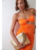 Sensual mini dress with a cutout, neon orange 22616 - Online store - Boutique